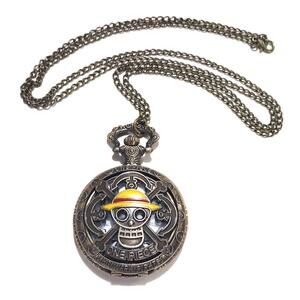One Piece Pocket Watch Gold Bronze Pirate Anime Necklace Clock Christmas Gift